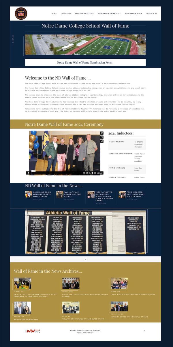 Notre Dame wall of fame website